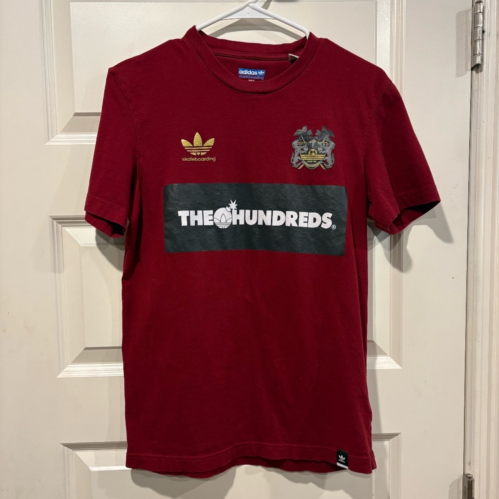 Adidas Skateboarding T-Shirt - The Hundreds 80 - Maroon Burgundy Small S